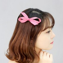 로라하 푸딩 체크무늬 리본 옆머리 포인트 집게핀