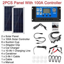 태양열판넬 100W 태양 전지 패널 키트 60A 100A 컨트롤러와 듀얼 12V USB 자동차 요트 RV 배터리 충전기에 대 한 폴리, [07] 2Panel 100A Control