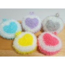 국내산 핸드메이드 아크릴수세미 100%폴리 원색 하트 호빵수세미(5개)/3세트+핸드메이드수세미증정