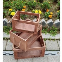 빈티지느낌 철망수납박스-소형 우드 나무 공간박스 정리함 침대밑수납, 소형