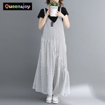 퀸앤조이 미녀77 찰랑 스트라이프 뷔스티에 점프수트