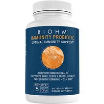 [타임딜] BIOHM Immunity Probiotic 50억 CFU 면역 건강 지원 천연 비타민 C D3 아연 상온 안정성 임상 연구 비 GMO 비건 여성 및 남성용 60 캡슐