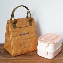 DuPont 종이 휴대용 단열 도시락 가방 알루미늄 호일 단열 가방 여행 도시락 가방 보존 가방 버클, 브라운