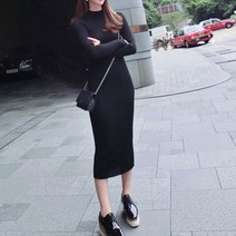 여성 슬림라인 타이트한 핏감 니트 골지 롱 원피스 F9d 미디 브이넥 플라워 스커트 면 나시 청치마