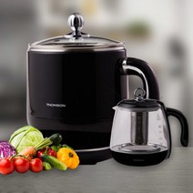 톰슨 2in1 내열유리 라면 조림 계란 찜기 멀티 쿠커 포트 전기티포트 티팟 세트
