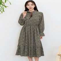 메이비굿 여성 플라워밑단프릴원피스 미디 긴팔원피스