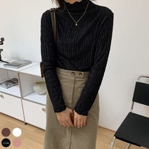 도오빠 여성 티셔츠 터틀넥 목폴라 긴팔 하이넥 웨이브 블라우스 가을 봄 여자티셔츠_산투빈