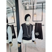 [반다리] ﻿소매 찰랑 배색 니트조끼 블라우스