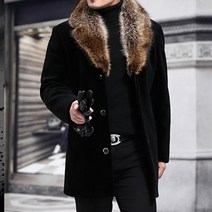 남자캐시미어100코트 겨울 남성 모피 긴 모직 코트 스트레이트 옷깃 버튼 포켓 솔리드 블랙 패션 특대 4xl 오피스 캐주얼 따뜻한 아웃웨어 탑스
