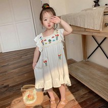 Bear Leader Flower Embroidered Fly Sleeve Vest Skirt 2022 New Baby Girls Summer Dress