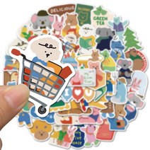 귀여운 곰돌이 캐릭터 리무버블 스티커 텀블러 다꾸 폰꾸 폴꾸 캠핑 인스 세트 50매, 스티커(50매)