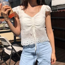 제제클래씨 시원한 리본 펀칭 레이스 나시 블라우스