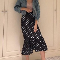 봄 여름 데일리 도트무늬 머메이드 프릴 스커트 ks