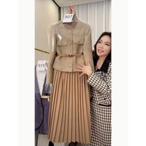 트위드셋업 노카라트위드재킷 플리츠스커트 상견례옷차림 투피스 오피스룩 하객룩