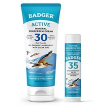 Badger Mineral Sunscreen Cream SPF 30 All Natural Sunscreen with Zinc Oxide 98 Organic Ingredients R, 1.064 Ounce Pack of 1