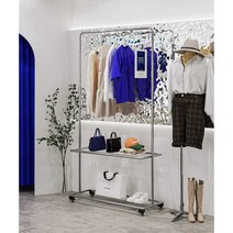 디피 선반 행거 의류 매장 옷가게 옷걸이 소품 진열대, 실버 2단 120cm + 휠