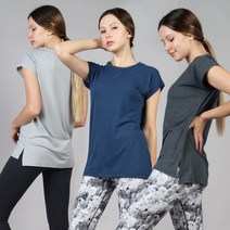 여성 운동복 반팔 상의 롱 티 요가복 티셔츠 빅사이즈 필라테스복 루즈핏 스포츠 헬스복 하체 체형 커버 업 조이할리