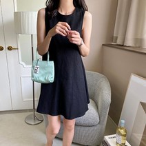 [레티고] 여성 린넨 민소매 라운드 베이직 원피스