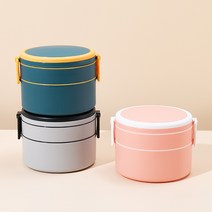 KNVST 휴대용 2단 직장인 다이어트 밀폐 소풍 피크닉 샐러드 전자레인지 예쁜 보온 미니 프리미엄 소풍도시락통 3p, 원형