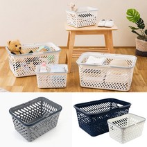 손잡이바구니 플라스틱바구니 수납바스켓, 대-그레이&네이비