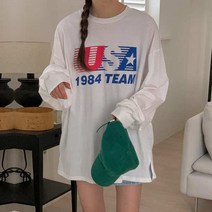 TEAM 레터링 박스 티 빅사이즈 롱티 오버핏 라운드티 긴팔티 여성용