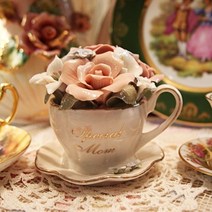 제우스갤러리 커피잔에 피어난 꽃 도자기 피겨린 오르골 피겨린오르골 도자기오르골