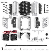rc car ls7 v8 시뮬레이션 엔진 모터 냉각 팬 라디에이터 방열판 키트 110 크롤러 traxxas trx4 trx6 axial scx10 90046 vs4, LS7 실버