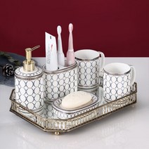 북유럽 럭셔리 세라믹 서클 워시 세트 가정용 구강 세척 컵 비누 접시 로션 병 욕실 장식 액세서리 5, 11 A-6pcs