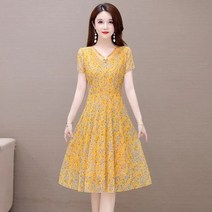 예복원피스 아나운서 빅사이즈 여름 캐주얼 비치 프린트 드레스 여성 패션 짧은 소매 중간 길이 a 라인 플