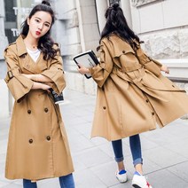 여성코트 트렌치코트9 간절기 루즈핏 스트랩 코튼 더블 브레스트 슬림 중간길이 트렌치 코트 패션코디