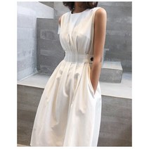 런메시 Runmecy 하객원피스 여성 흰색 여름원피스 민소매 A라인 나시 원피스