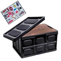 포캠 폴딩박스+나무상판+플라스틱뚜껑+스티커 캠핑테이블 트렁크정리함 캠핑 감성용품 캠핑폴딩박스 수납박스, 올블랙-30L(나무상판+플라스틱뚜껑+스티커)