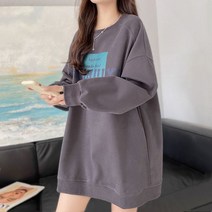 빅사이즈 여성복 가을 겨울 통통 mm 미디엄 롱 박시핏 배 커버 기모 맨투맨 라운드 두꺼운 코트 습기