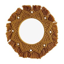 Macrame 프린지 거는 거울 장식적인 거울 둥근 벽 거는 훈장, 노란색, 면 로프