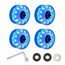 롤러스케이트 바퀴 인라인스케이트 넓은 표면 발광 고탄성 이중 줄 렌치 스포츠 깜박이 롤러 교체 스케이트 보드 조명 휠 키트, 파란