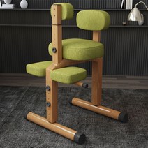 우드 컬러 가슴받이 무릎 의자 거북목 예방, 린넨 옐로우