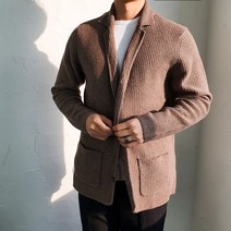 우드 버튼 카라넥 남자 울 니트 가을 겨울 가디건