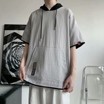 Baiwife 남성 캐주얼 반팔 후드 티셔츠