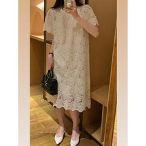 춘게엘 플라워 자수 레이스 반팔 롱치마 r092