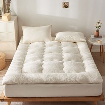 캐시미어 매트리스 쿠션 가정용 겨울 두꺼운, 180x200cm, 업그레이드 램스울-화이트