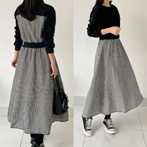 퍼니걸스 9518 체크 배색 밴딩 롱 원피스 여성의류