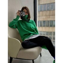 드롭 숄더 터틀넥 스웨터 여성 캐주얼 대형 니트 풀오버 긴 소매 빈티지
