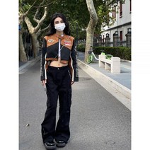 자켓 점퍼 아우터 여성 카바야시 브라운 라이딩 라이더 야구점퍼 여 가을 아메리칸 빈티지 숏 가죽