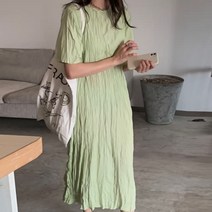 [바보사랑] 여성 여름 봄 루즈핏 주름 롱 원피스 드레스