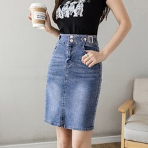 빅사이즈스커트 플리츠 h라인 캉캉 여름 스커트 하이 웨이스트 플러스 사이즈 슬릿 블랙 또는 블루 청바지 슬림 주피 펨므