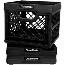 CleverMade 접이식 우유 상자 25L 플라스틱 적층 보관함 CleverCrates 유틸리티 바구니 3팩, Black