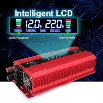 수정파인버터 지속출력 1500W 최대출력 3000W 12V 24V LCD화면 한국형콘센트 2코드 USB 레드 블랙, 레드 12V