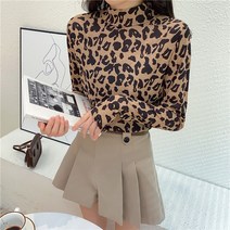 긴팔 티셔츠 여성스러운 빈티지 호피 무늬 얼룩 상의 메이커