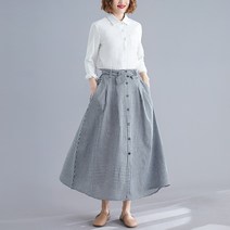 MOSAIRATION여성 라인 드레스 청바지 스커트 여름 밴딩 훌 스커트 롱 플레어 스커트