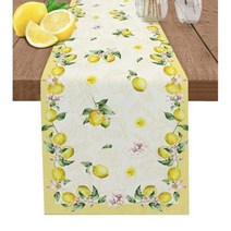 봄 레몬 잎 꽃 흰색 질감 테이블 러너 장식 홈 디너, 33x91cm, LXM11379